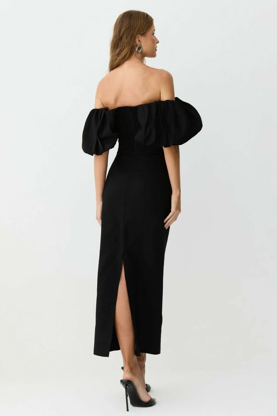 Imagem de Vestido Mídi Ombro A Ombro Mangas Bufantes Preto Zen